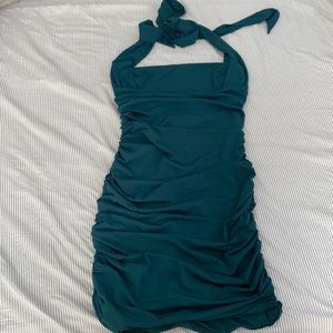 Lucy in the Sky Virginia Ruched Bodycon Dress in Forest Green